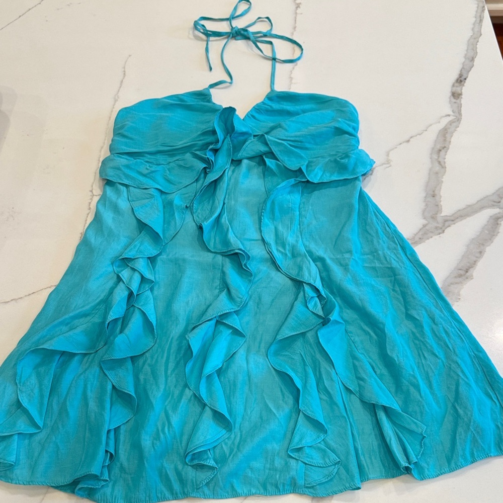 fab'rik Turquoise Ruffle Mini Dress NWT